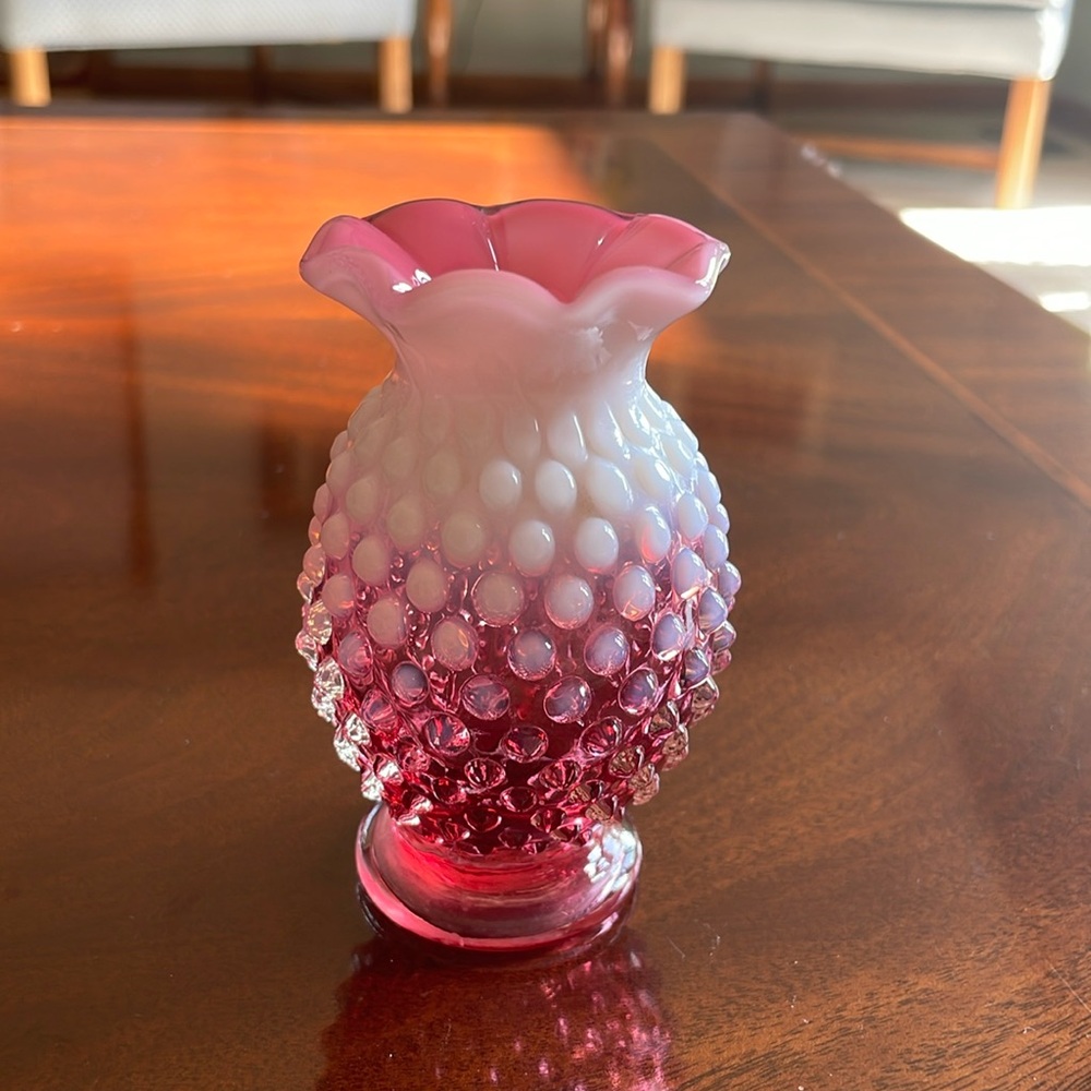 Fenton Cranberry Opalescent mini bud vase